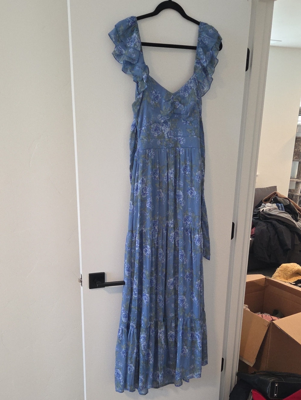 Blue Floral Ruffle Maxi Dress - Women's